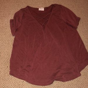 red criss cross shirt